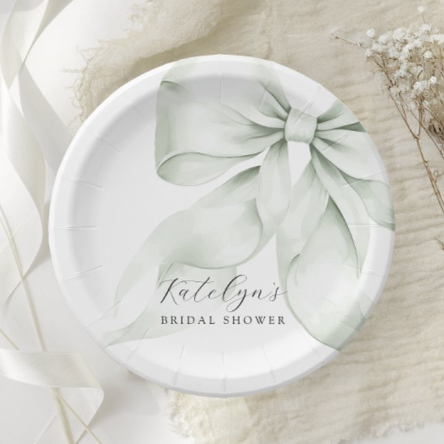 Green Bow Bridal Shower Paper Plates (Creator Uploaded)