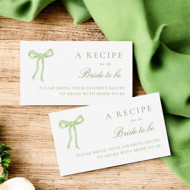 Green Bow Bridal Shower Share A Recipe Enclosure Card (Creator Uploaded)