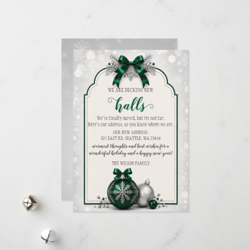 Green Bow Christmas Decking The New Halls Moving Holiday Card