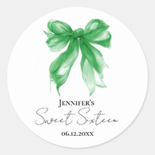 Green Bow Coquette Script Sweet 16 Party Classic Round Sticker