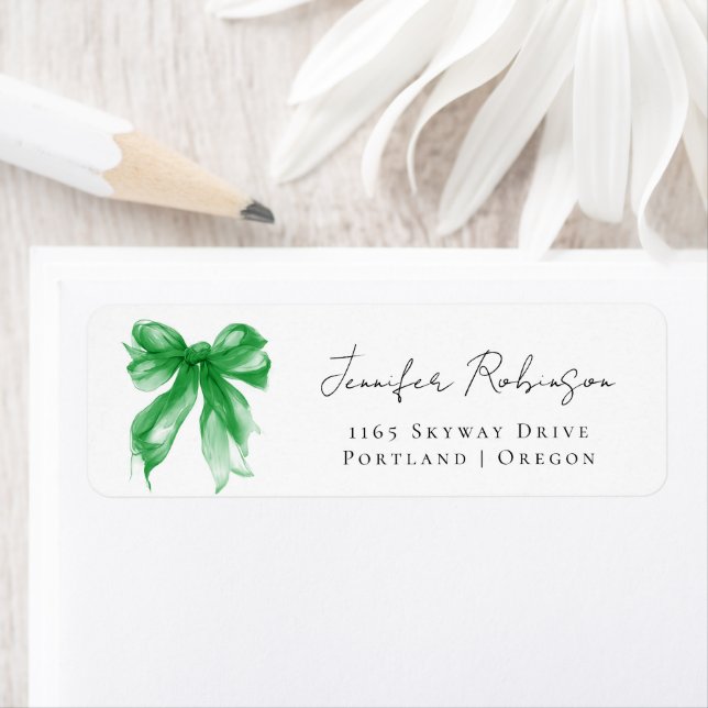 Green Bow Coquette Script Sweet 16 Party  Label (Insitu)
