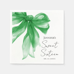 Green Bow Coquette Script Sweet 16 Party Napkins