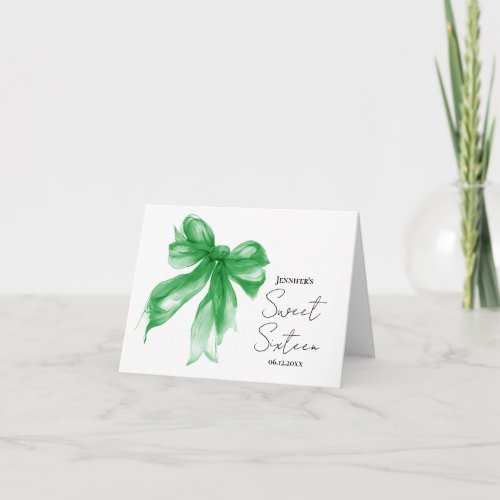 Green Bow Coquette Script Sweet 16 Thank You 