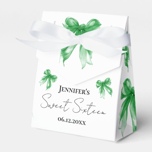Green Bow Coquette Script Sweet 16 Thank You  Favor Boxes (Front Side)