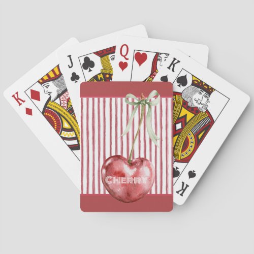 Green Bow Cream Red Background Stripes Cherry Poker Cards