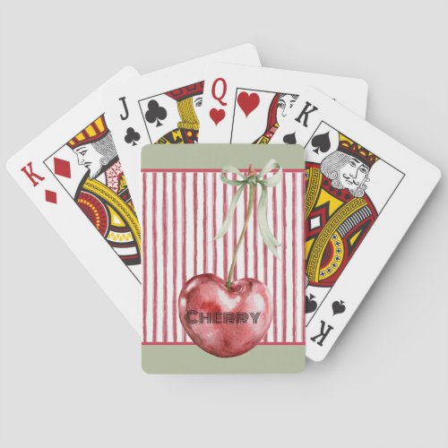 Green Bow Cream Red Stripes Cherry Poker Cards