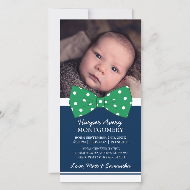 Green Bow Custom Photo Baby Shower Thank You (Front)