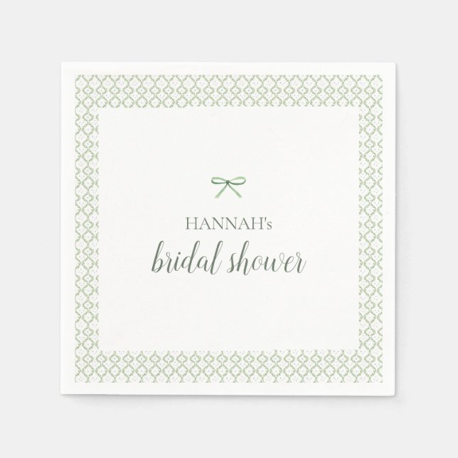 Green Bow Grandmillenial Bridal Shower Napkins (Front)