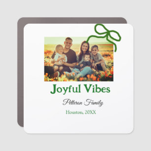 Green bow joyful Vibes add family photo name  Car Magnet