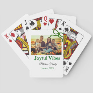 Green bow joyful Vibes add family photo name Poker Cards