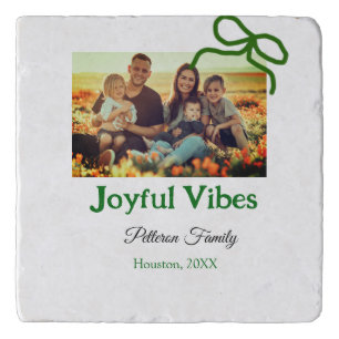 Green bow joyful Vibes add family photo name Trivet