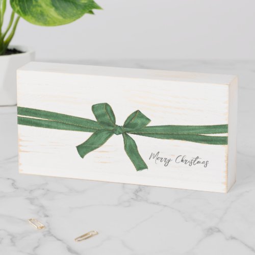 Green Bow Merry Christmas Wooden Box Sign