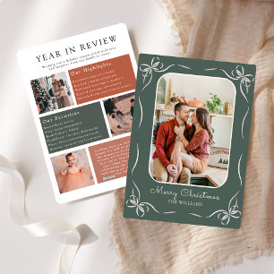 Green Bow Modern Year In Review Family Photo Holiday Card