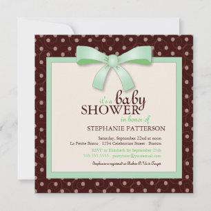 Green Bow Polka Dot Neutral Baby Shower Invitation