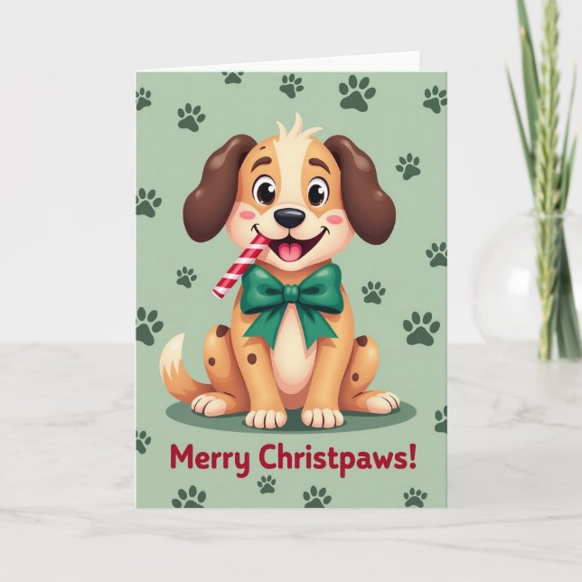 Green Bow Puppy Card (Front)