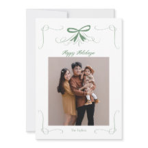 Green Bow Ribbon Festive Christmas Holiday Card