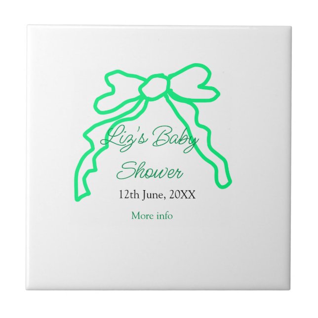 Green bow scribble baby shower add name date moder ceramic tile (Front)