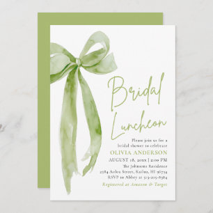 Green Bow She's Tying the Knot Bridal Luncheon Invitation