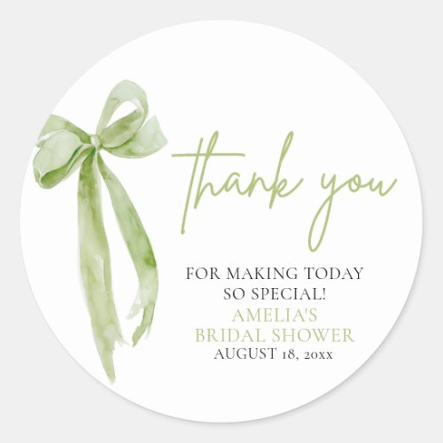 Green Bow Shes Tying the Knot Bridal Shower Classic Round Sticker