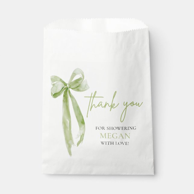 Green Bow She's Tying the Knot Bridal Shower Favor Bag (Front)