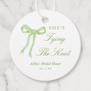 Green Bow She's Tying The Knot Bridal Shower Favor Tags
