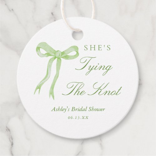 Green Bow Shes Tying The Knot Bridal Shower Favor Tags