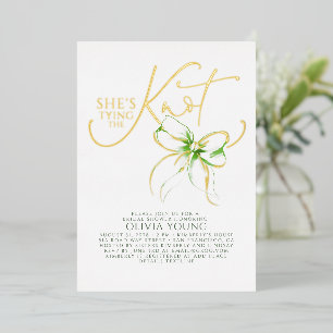Green Bow She's Tying The Knot Bridal Shower Foil Invitation