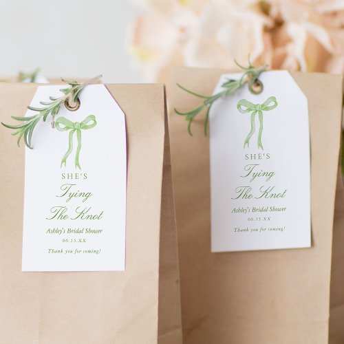 Green Bow Shes Tying The Knot Bridal Shower Gift Tags