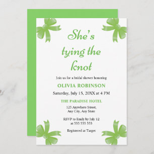 Green Bow She's Tying the Knot Bridal Shower Invitation