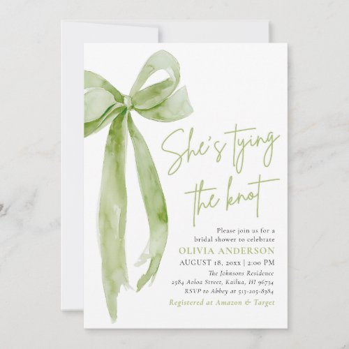 Green Bow Shes Tying the Knot Bridal Shower Invitation