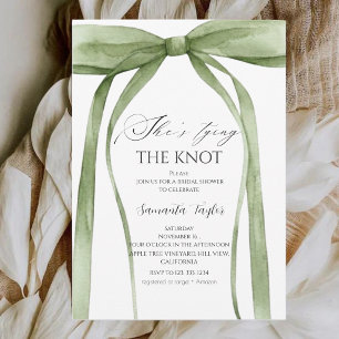 Green Bow She's Tying the Knot Bridal Shower Invitation