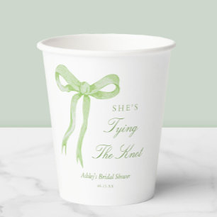 Green Bow She's Tying The Knot Bridal Shower Paper Cups