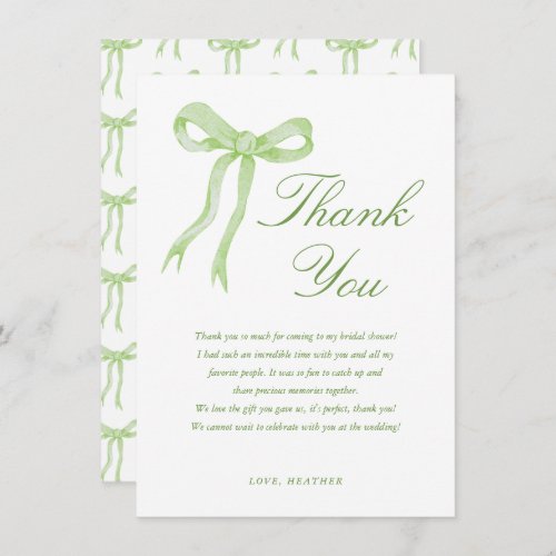 Green Bow Shes Tying The Knot Bridal Shower Thank You Card