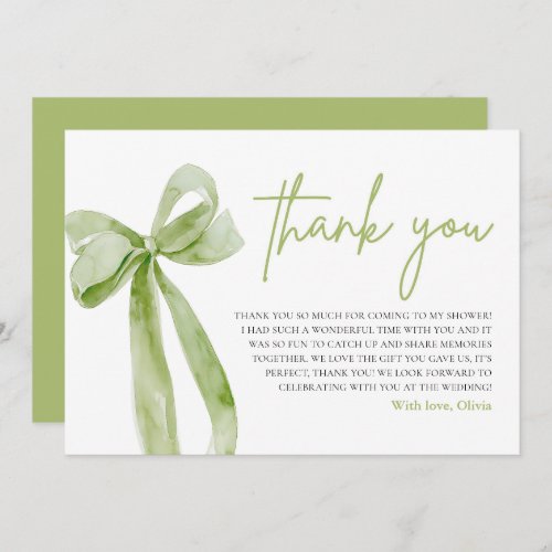 Green Bow Shes Tying the Knot Thank You Card