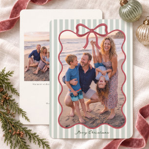 Green Bow Striped Christmas Photo Card