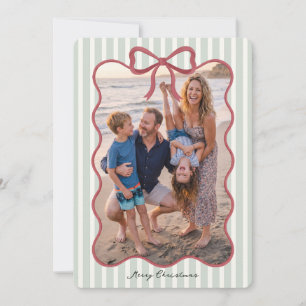 Green Bow Striped Christmas Photo Card