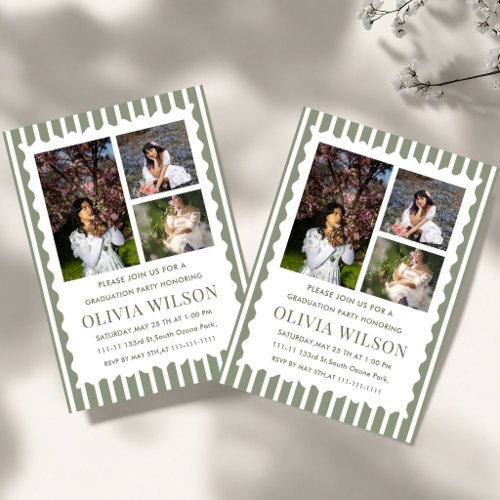 green Bow Striped Graduation Party Invite, 2026 Invitation