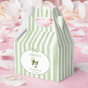 Green Bow Stripes Matcha Birthday Favor Boxes