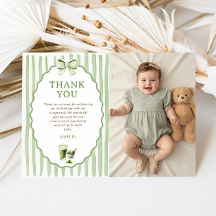 Green Bow Stripes Matcha Birthday Thank You Card