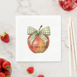 Green Bow Stripes Red Apples Napkins