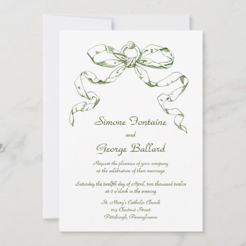 Green Bow Swag Wedding Invitation