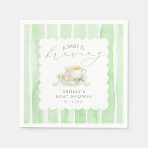 Green Bow Tea Baby Is Brewing Baby Shower Napkins