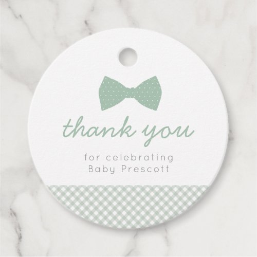 Green bow tie gingham cute thank you baby shower favor tags
