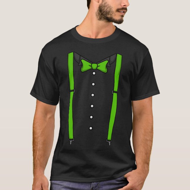Green Bow Tie Suspenders Cummerbund Tuxedo Bow Tie T-Shirt (Front)