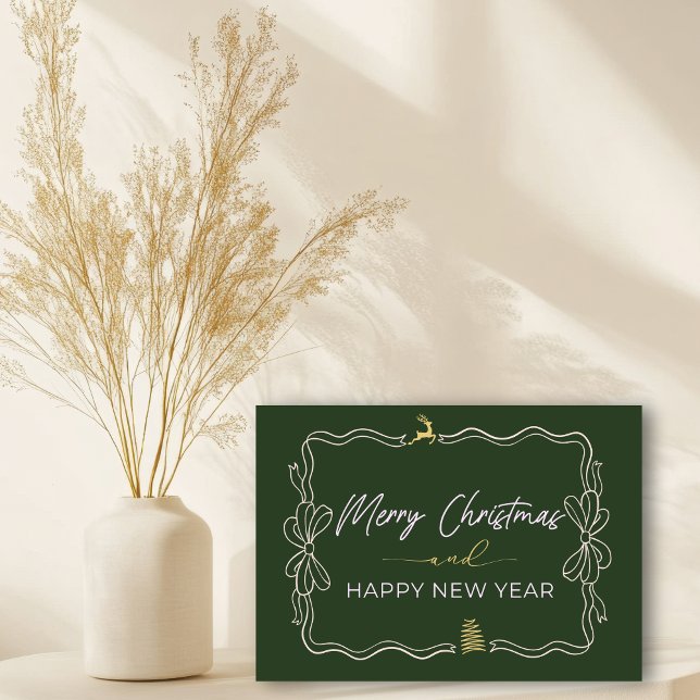 Green Bow & Trees Doodles Holiday Folded Card (Green Bow & Trees Doodles Holiday Folded Card)