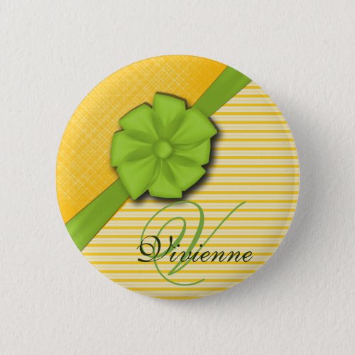 Green Bow Two Tone Yellow Stripes Sunny Fabric Button