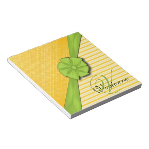 Green Bow Two Tone Yellow Stripes Sunny Fabric Notepad