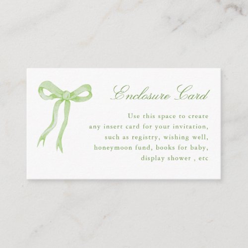 Green Bow Tying The Knot Bridal Shower Custom Enclosure Card