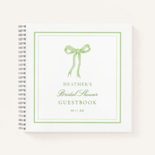 Green Bow Tying The Knot Bridal Shower Guestbook Notebook