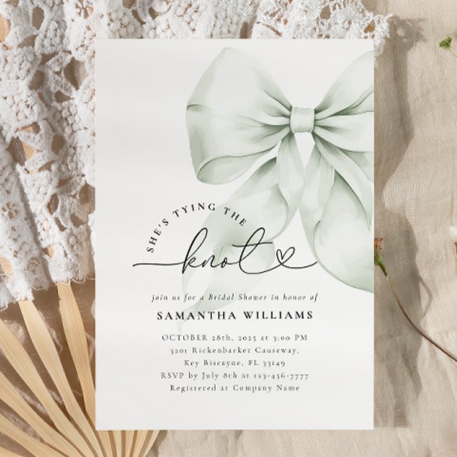Green Bow Tying the Knot Bridal Shower Invitation (Creator Uploaded)